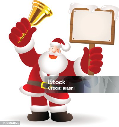 istock Christmas: Santa Claus Shaking Jingle Bell and holding blank sign 165686053