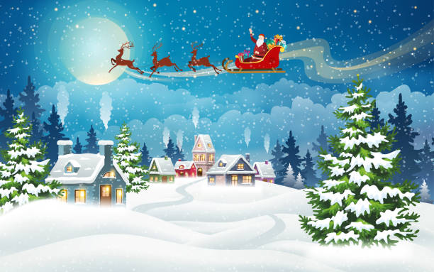 Christmas scene with Santa Claus vector art illustration