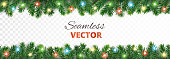istock Christmas seamless decoration. Vector tree border with lights. 1278547687