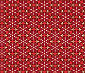 Geometric mosaic background. Christmas seamless lace pattern Red and gold kaleidoscope. Oriental ornament. Easy to use vector design template for greeting cards, fabric, wrap, wallpapers, etc