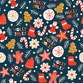 Holiday Seamless Pattern with Christmas Cookies. Xmas winter poster collection