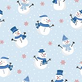 istock Christmas seamless pattern with snowman background, Winter pattern with snowflakes, wrapping paper, winter greetings, web page background, Christmas and New Year greeting cards 1286432683