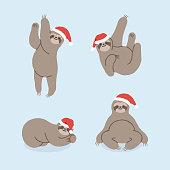 Sloths have taken over pop culture and these hand-drawn Christmas themed sloth characters will make ideal design elements for your festive project. The illustrator 10 vector file can be coloured and customized to suit your needs and scaled infinitely without any loss of quality.