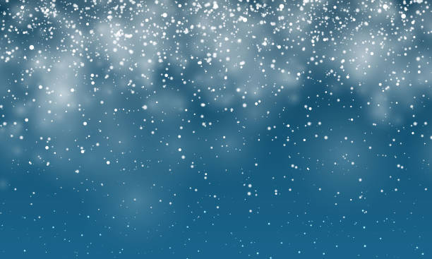 stockillustraties, clipart, cartoons en iconen met kerstsneeuw. dalende sneeuwvlokken op donkerblauwe achtergrond. sneeuwval. vectorillustratie - sneeuw