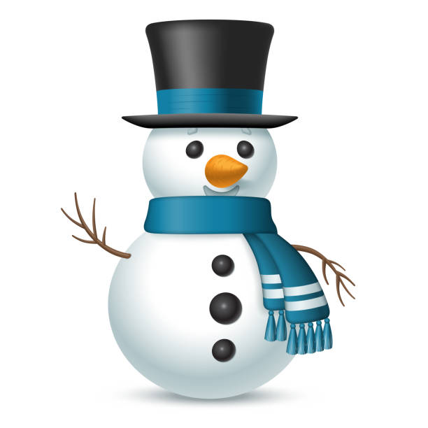 illustrations, cliparts, dessins animés et icônes de bonhomme de neige de noël avec top-hat et écharpe. - bonhomme de neige