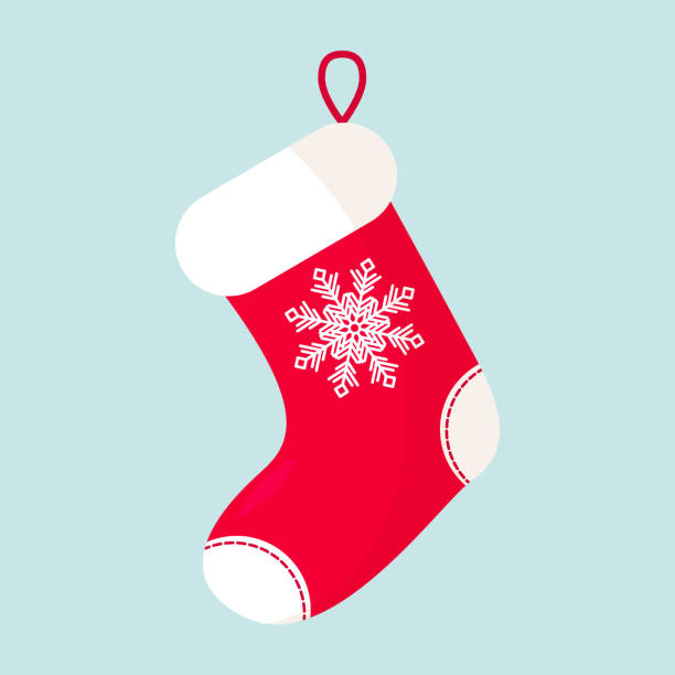 weihnachtssocke mit weißer schneeflocke.. flaches symbol auf weißem hintergrund. vektor-illustration. - nikolaus stiefel stock-grafiken, -clipart, -cartoons und -symbole