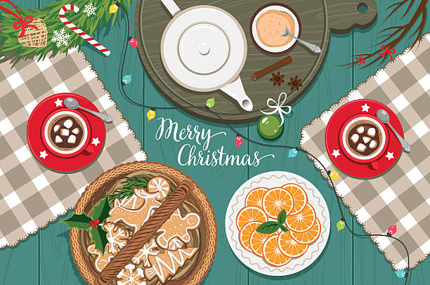 рождество настроение - christmas table stock illustrations