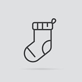 Christmas stocking icon in flat style isolated on grey background. For your design, logo. Vector illustration.