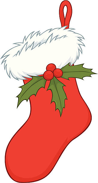 Christmas Stocking With Holly Leaves vector art illustration