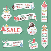 Holiday sale stickers with drop shadows. Created as CMYK. Files is sensibly layered for easier editing.