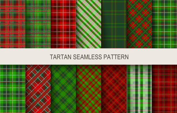 ilustrações de stock, clip art, desenhos animados e ícones de christmas tartan seamless patterns in grin and red colors. - tartan christmas