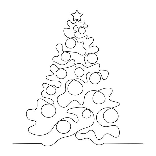 Christmas tree, continuous line. Vector illustration, isolated on white background. christmas tree outline stock illustrations