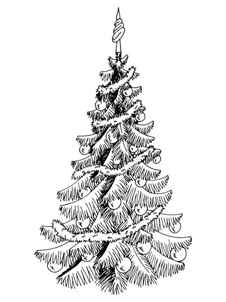 Christmas tree graphic black white New Year decor isolated sketch illustration vector  christmas tree outline stock illustrations