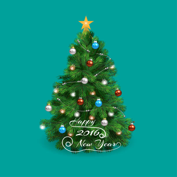 그림자와 함께 크리스마스 트리 행복 2016 새 해 - 크리스마스 트리 stock illustrations