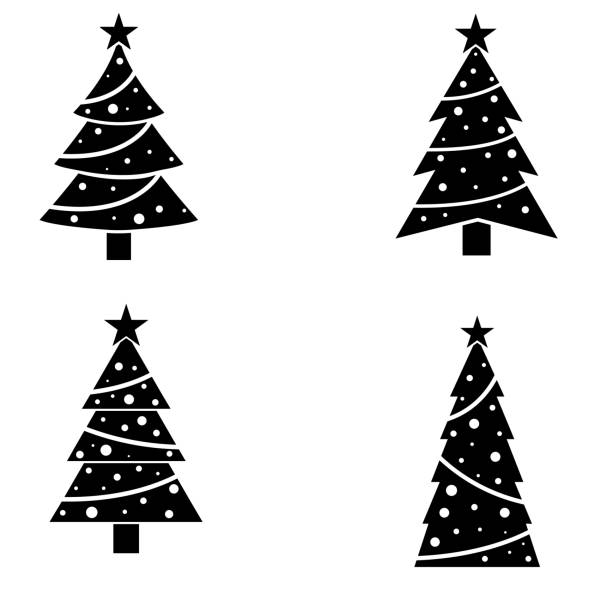 рождественская елка праздник значок, логотип изолированы на белом фоне - christmas tree stock illustrations