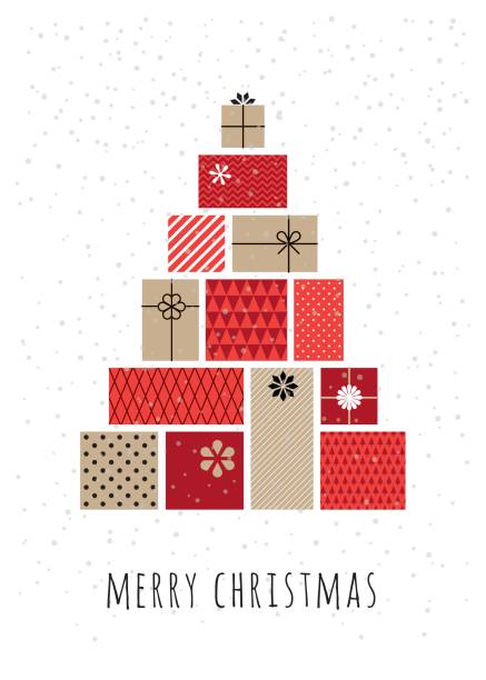 Christmas tree made of gift boxes Illustration of christmas tree made of gift boxes. gift patterns stock illustrations