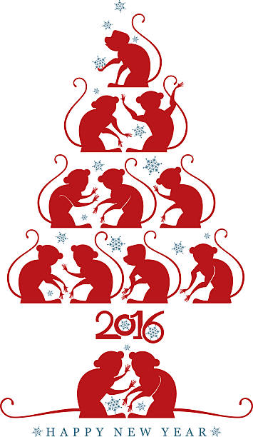 Christmas tree monkeys. 2016. New year Card. 2016. Christmas tree monkeys.  happy new year card 2016 stock illustrations