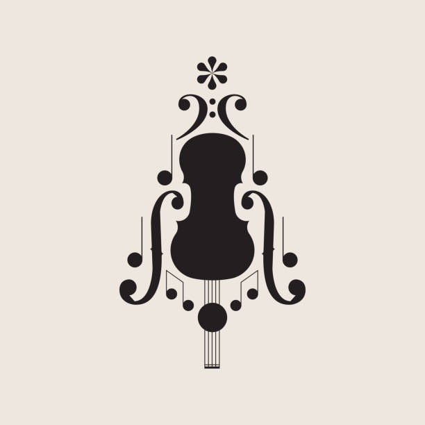 Christmas tree music design element Violin and notes icon for musical event. Silhouette, vector illustration. christmas music background stock illustrations