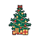 istock Christmas tree. New Year and Christmas pixel art on white background. Vector illustration. 1351695440