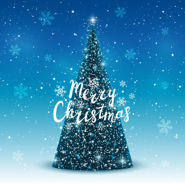 ilustrações de stock, clip art, desenhos animados e ícones de christmas tree on shiny blue background - christmas magic