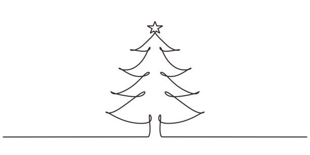 Christmas tree one line drawing minimalism design  christmas tree outline stock illustrations