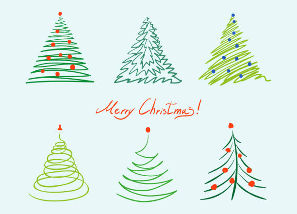 Christmas tree set. Vector hand drawn simple illustration. christmas tree outline stock illustrations