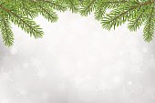 Christmas tree top frame isolated on silver blurred background. vector illustration.