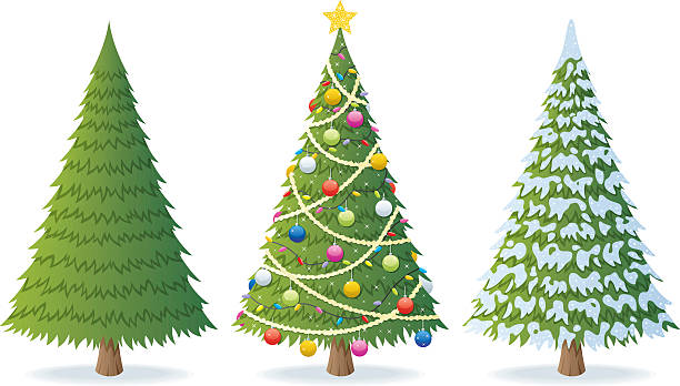 Christmas Tree Cartoon illustration of Christmas tree in 3 different situations. christmas tree stock illustrations