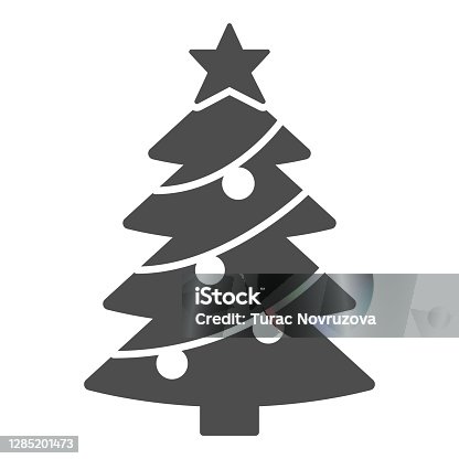 istock Christmas tree with decorations solid icon, Christmas and New Year concept, spruce with star and garland sign on white background, holiday attribute icon in glyph style. Vector graphics. 1285201473
