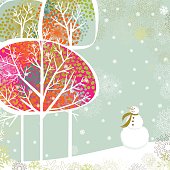 istock Christmas trees and snowman 156253494