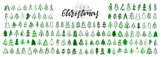 Christmas trees. Sketch a Doodle pine tree. Christmas trees. Sketch a Doodle pine tree. Illustration hand drawn art. christmas tree outline stock illustrations