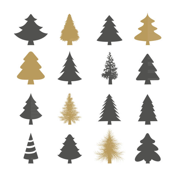 illustrazioni stock, clip art, cartoni animati e icone di tendenza di set vettoriale alberi di natale - christmas tree