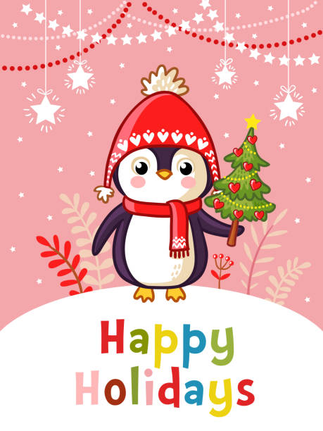 Christmas vector greeting card with cute penguin. Christmas vector greeting card with cute penguin. Illustration with an animal on a Christmas theme. baby penguin stock illustrations