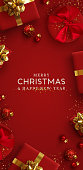 istock Christmas vertical backgrounds, xmas poster, web banner. Holiday templates cover for social networks, design for and stories. Realistic 3d decorative objects. Happy New year. vector illustration 1343570218