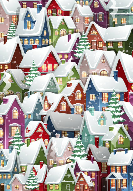 Christmas Winter city background vector art illustration