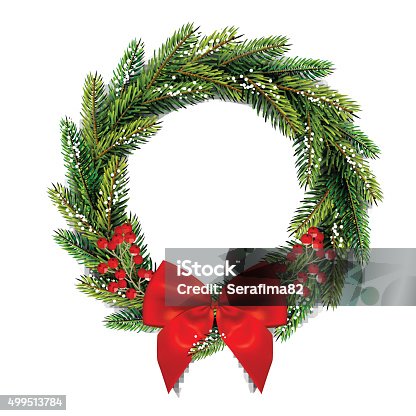 istock Christmas wreath with bow and red berries. 499513784