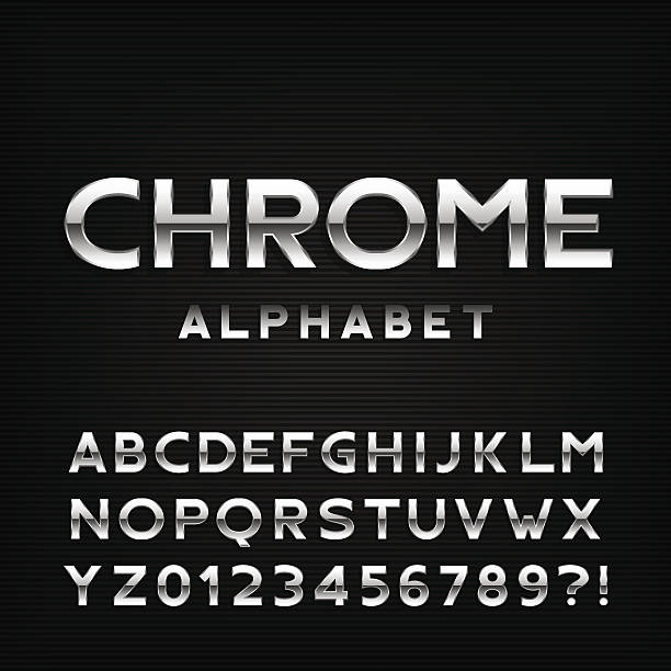 Chrome alphabet font. Metal effect letters and numbers. Chrome alphabet font. Metal effect letters and numbers. Stock vector typography for your design. chrome stock illustrations