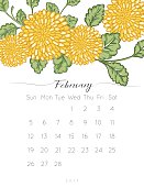 2017 Floral Desk Pad calendar. hand drawn colorful leaves and chrysanthemum flowers.