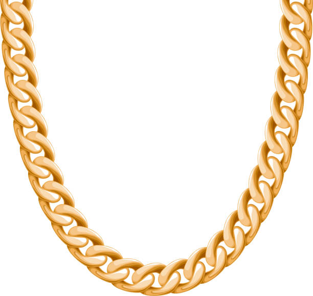 Chunky chain golden metallic necklace or bracelet Chunky chain golden metallic necklace or bracelet. Personal fashion accessory design. Vector brush included. necklace stock illustrations