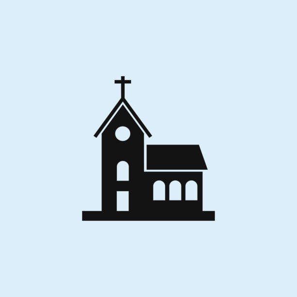 church building flat icon. Elements of buildings illustration icons. Signs, symbols can be used for web, logo, mobile app, UI, UX on sky background  church stock illustrations