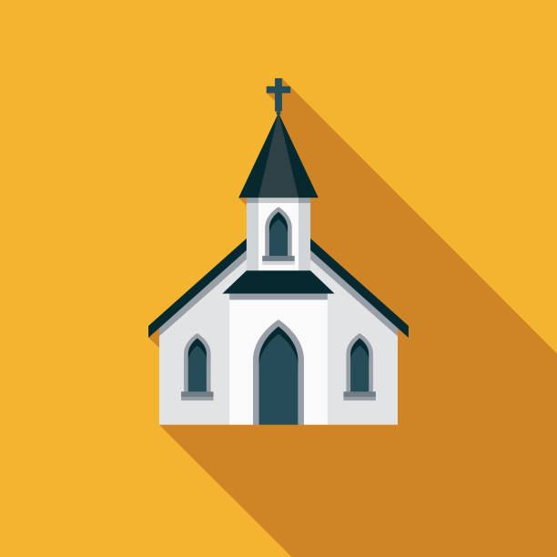 Church Christian Icon A flat design/thin line icon on a colored background. Color swatches are global so it’s easy to edit and change the colors. File is built in CMYK for optimal printing and the background is on a separate layer. church stock illustrations