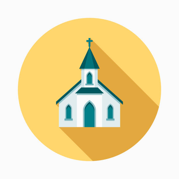 ilustraciones, imágenes clip art, dibujos animados e iconos de stock de iglesia icono de pascua de diseño plano con sombra lateral - church