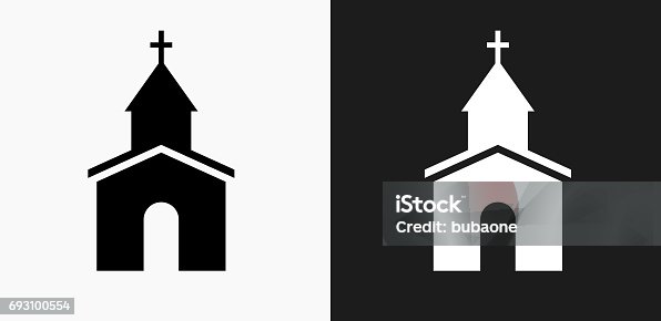 istock Church Icon on Black and White Vector Backgrounds 693100554