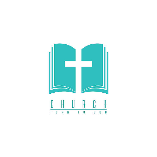 Church logo, cross and abstract bible religion symbol, faith icon Church logo, cross and abstract bible religion symbol, design element for faith icon gospel stock illustrations