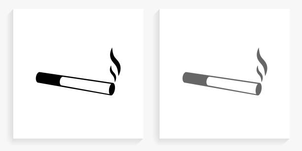illustrations, cliparts, dessins animés et icônes de cigarette noir et blanc carré icône de fumage - cigarette