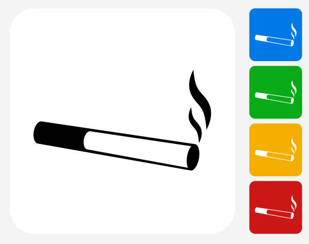 Cigarette Smoking Icon Flat Graphic Design Cigarette Smoking Icon. This 100% royalty free vector illustration features the main icon pictured in black inside a white square. The alternative color options in blue, green, yellow and red are on the right of the icon and are arranged in a vertical column. cigarette stock illustrations
