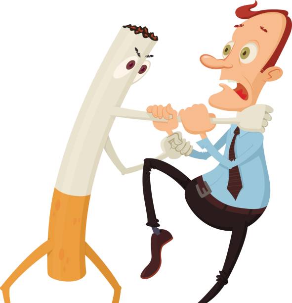 cigarette strangling  man Cigarette strangling a man. Fighting with bad habit Smoking Kills stock illustrations