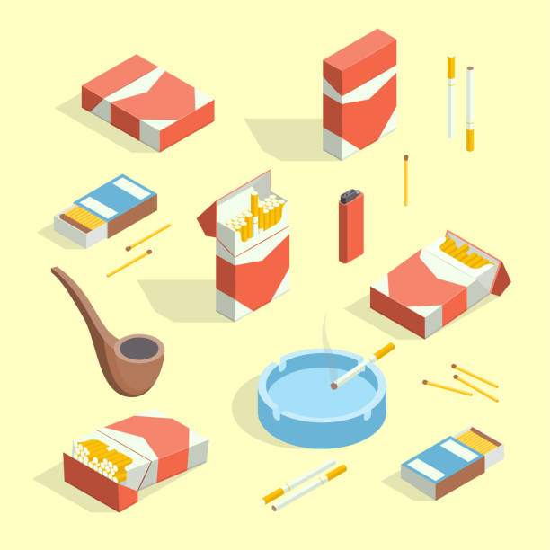 Cigarettes Accessories Smokers Signs 3d Icon Set Isometric View. Vector vector art illustration