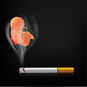 Cigarettes concept. Cigarettes are dangerous to infants.The sign no smoking isolated on black background. vector illustration.