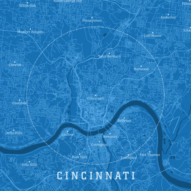ilustraciones, imágenes clip art, dibujos animados e iconos de stock de cincinnati oh city vector road map texto azul - cincinnati